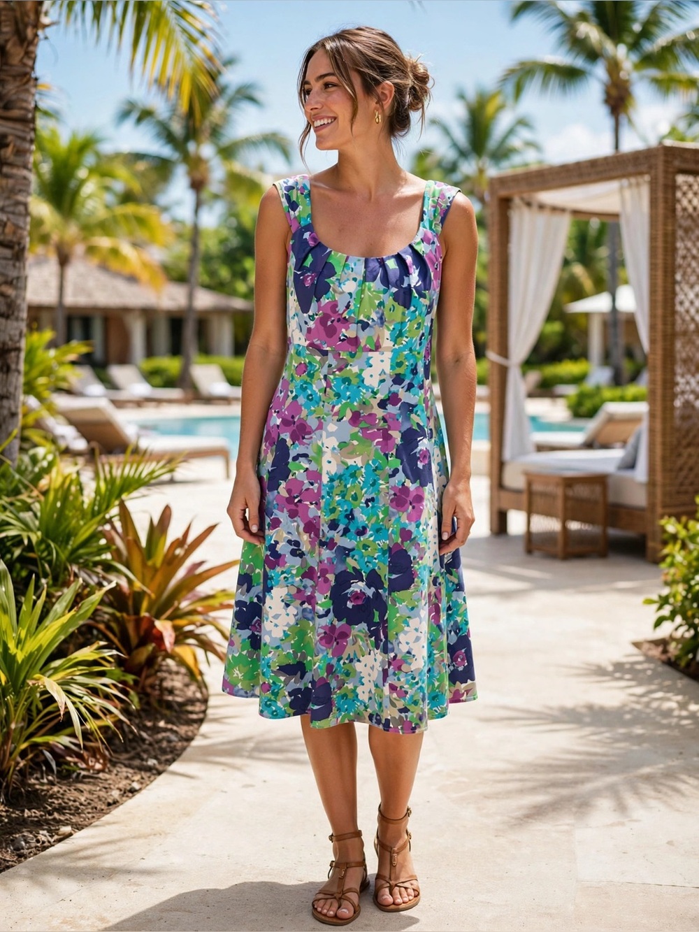 London Times Multicolor Floral Scoop-Neck Midi Dress